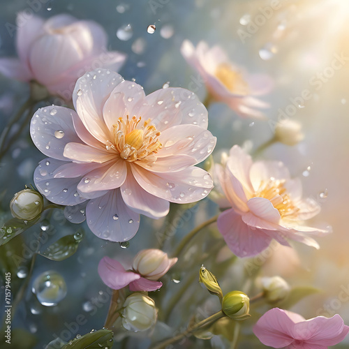 The ethereal beauty of flowers glistening with morning dew