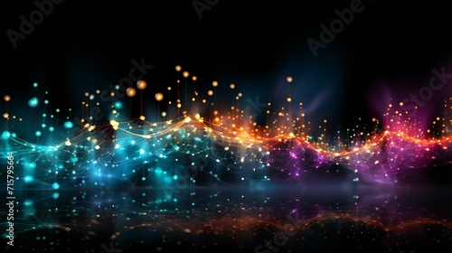 Dynamic Flow: Abstract Blue Background with Glowing Lines and Sparkling Particles