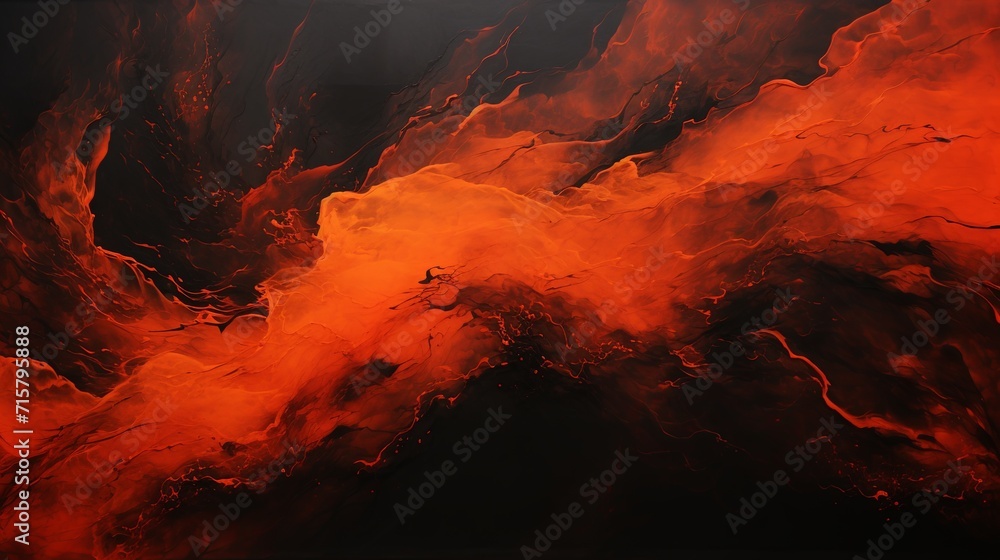 Fiery orange and crimson red acrylic pours streaming abstract background - obrazy, fototapety, plakaty 