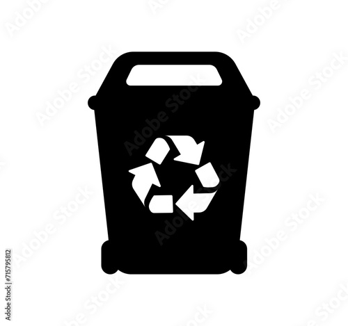 Vector trash can with recycling symbol. Black recycle trash bin icon.
