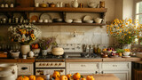 Autumnal kitchen decor in classic English style, perfect for a cozy family gathering