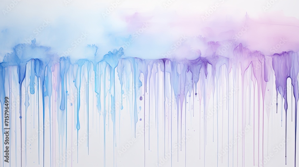 Hazy sky blue and lavender watercolor drips on a white background Hazy sky blue and lavender watercolor drips on a white background