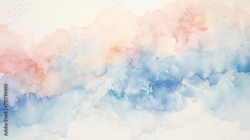 Hazy light blue and blush watercolor splotches on white 
