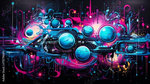 Intricate glossy splashes of violet magenta and cyan art