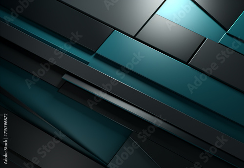 3D panoramic deep teal black metal background. Modern geometric shape gradient digital technology wallpaper. Luxury pattern website banner. High-quality ultra-realistic matt finish. Generative AI