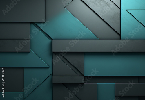 3D panoramic deep teal black metal background. Modern geometric shape gradient digital technology wallpaper. Luxury pattern website banner. High-quality ultra-realistic matt finish. Generative AI photo