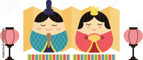 目を閉じたお雛様とお内裏様のひな祭りイラスト02