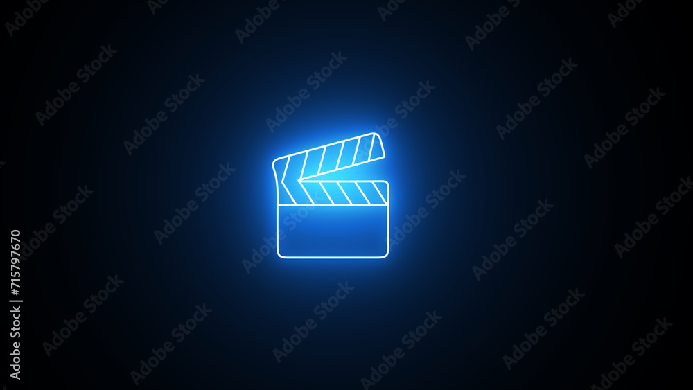 Neon glowing Clapperboard icon. neon Open and closed movie clapper. Film clapper board icon. Neon glowing Clapperboard icon. neon Open and closed movie clapper. Film clapper board icon.