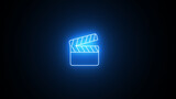 Neon glowing Clapperboard icon. neon Open and closed movie clapper. Film clapper board icon.