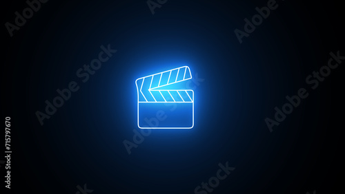Neon glowing Clapperboard icon. neon Open and closed movie clapper. Film clapper board icon. photo