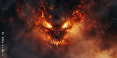 Fiery head of a evil monster in the fire