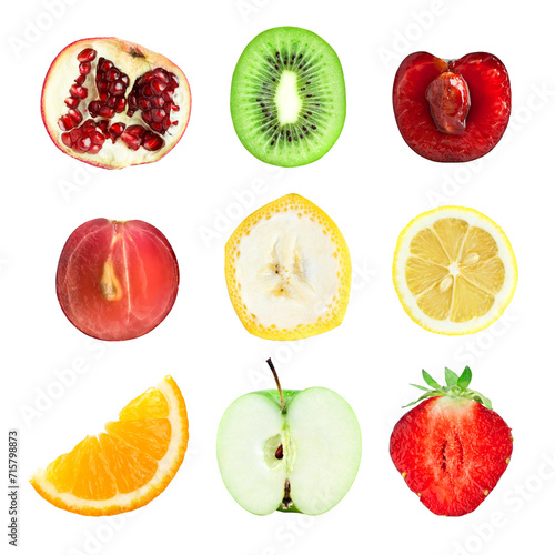 Fruit slices isolated on transparent background. PNG format