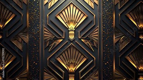 Luxury black background with golden ornament. 3d illustration.