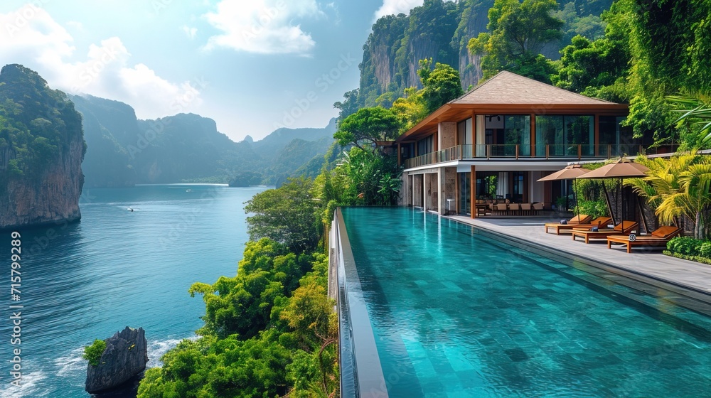 Obraz premium Luxury Travel Experiences with ocean, pool and beautiful weather
