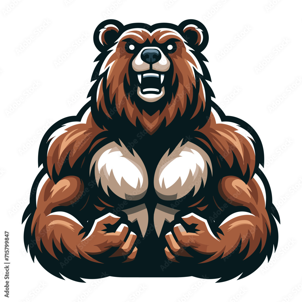 Strong body muscle wild beast grizzly bear mascot design vector illustration, logo template isolated on white background Strong body muscle wild beast grizzly bear mascot design vector illustration, logo template isolated on white background