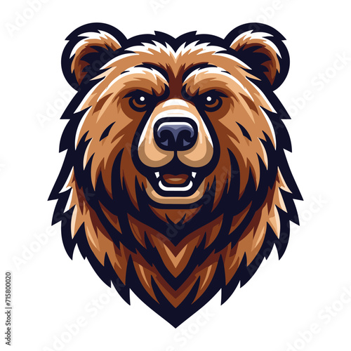 Wild brave animal grizzly bear head face mascot design vector illustration, logo template isolated on white background