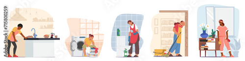 Exhausted Housewives, Burdened By Endless Chores, Battle Fatigue While Tackling Domestic Tasks. Wearied But Resilient