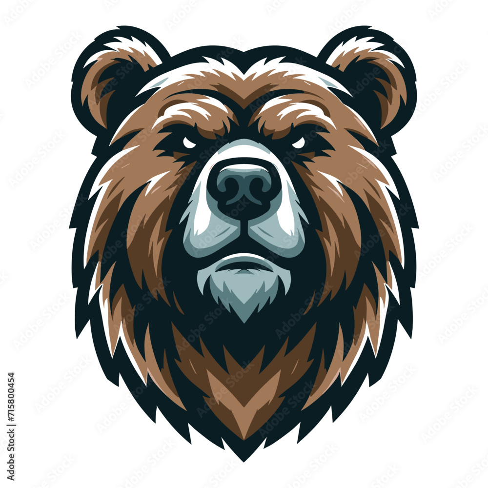 Wild brave animal grizzly bear head face mascot design vector illustration, logo template isolated on white background - obrazy, fototapety, plakaty 