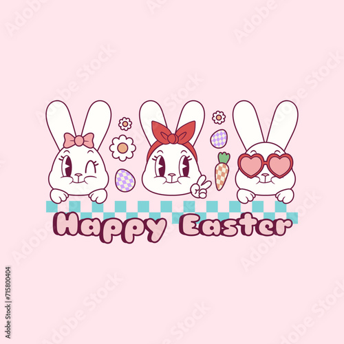cute retro illustration of easter bunnies 