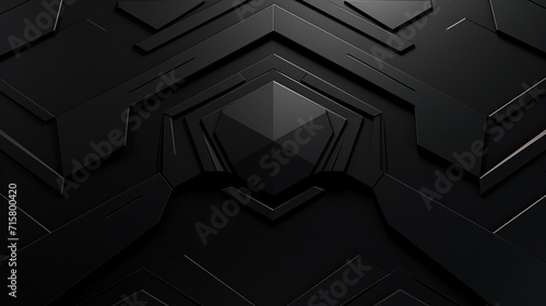 3D panoramic black metal background. Modern geometric shape gradient digital technology wallpaper. Luxury pattern website banner. High-quality ultra-realistic matt finish. Generative AI