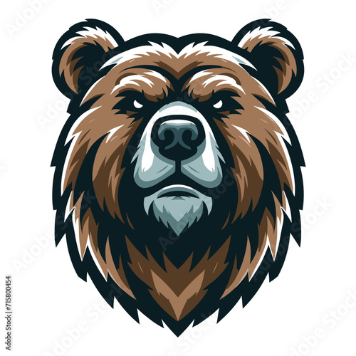 Wild brave animal grizzly bear head face mascot design vector illustration, logo template isolated on white background photo