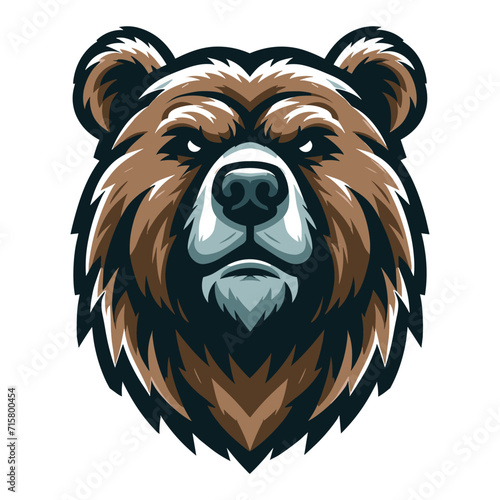 Wild brave animal grizzly bear head face mascot design vector illustration, logo template isolated on white background