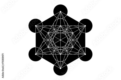 Mystical mandala of Metatrons Cube, Sacred geometry, vector graphic element isolated. Mystic platonic solids, abstract geometric drawing, typical crop circles from intelligent extraterrestrial life