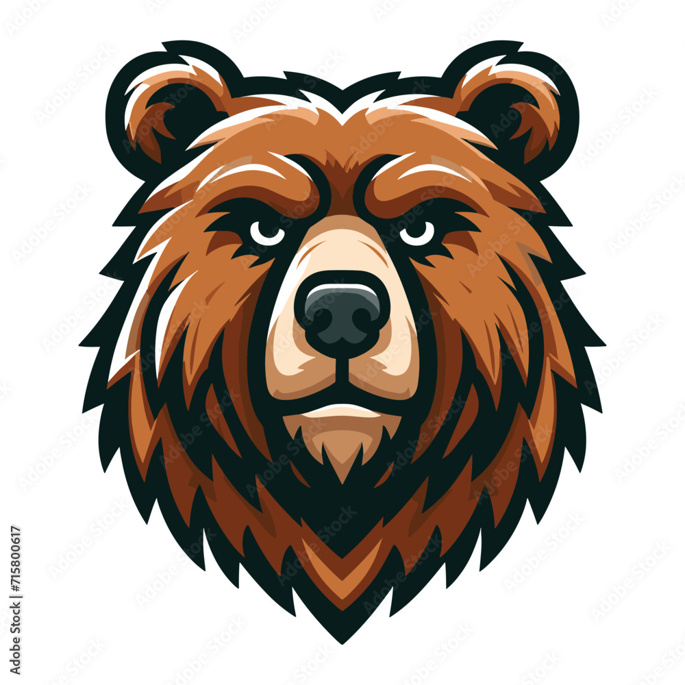Wild brave animal grizzly bear head face mascot design vector illustration, logo template isolated on white background