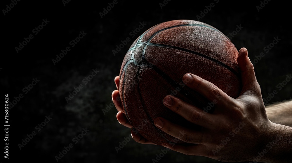 Basketball player holding a ball in his hands on a dark background, ai generative Basketball player holding a ball in his hands on a dark background, ai generative