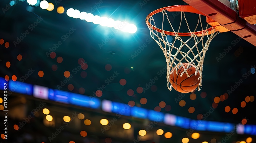 The basketball hoop and the moment the basketball goes in, ai generative