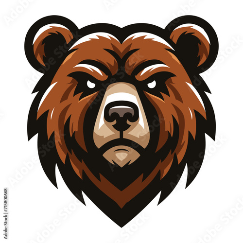 Wild brave animal grizzly bear head face mascot design vector illustration, logo template isolated on white background