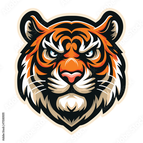 wild animal tiger head face mascot design vector illustration, logo template isolated on white background