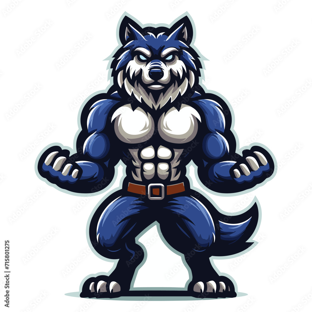 Strong body muscle wild beast wolf fox dog mascot design vector illustration, logo template isolated on white background Strong body muscle wild beast wolf fox dog mascot design vector illustration, logo template isolated on white background