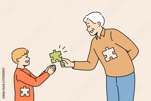 Grandfather gives part of himself grandson, wanting to take care of boy and making sacrifices for future generations. Kind grandfather is ready to do anything to help grandchildren develop 