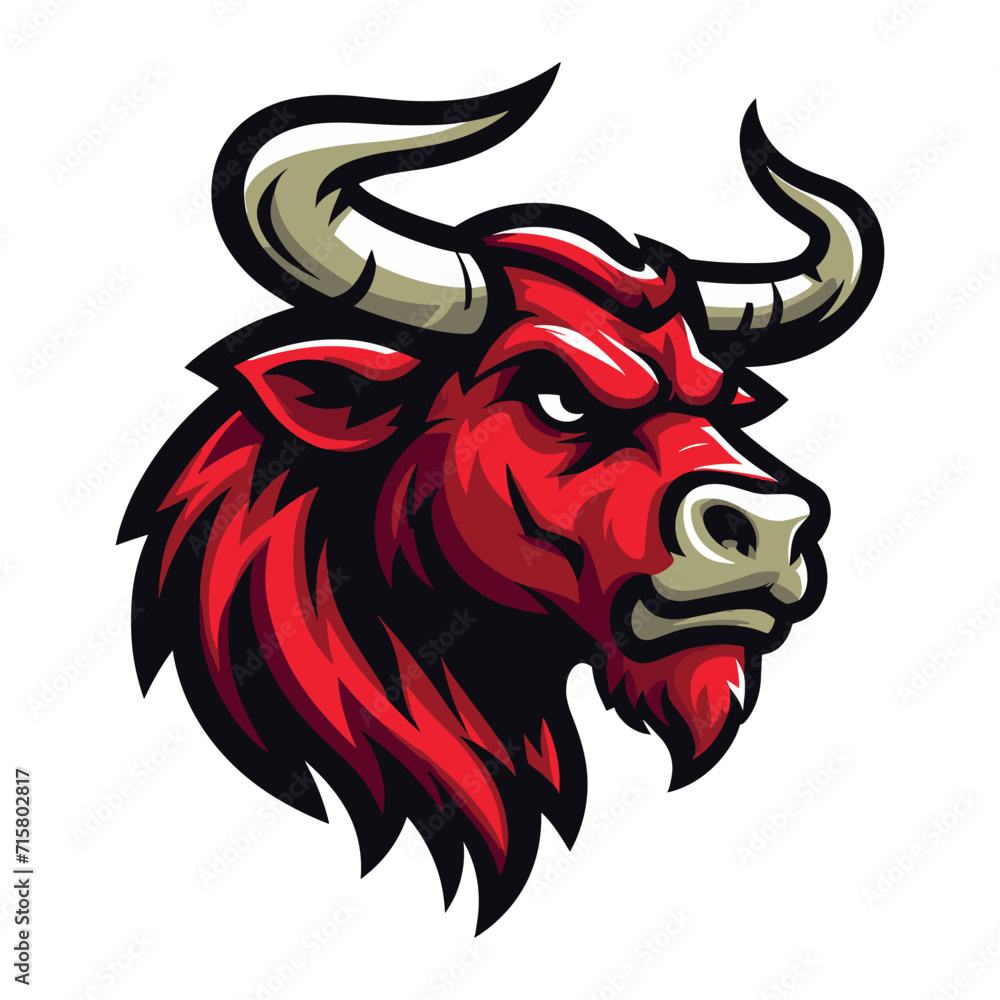 Fototapeta premium wild strong animal bull head face mascot design vector illustration, logo template isolated on white background