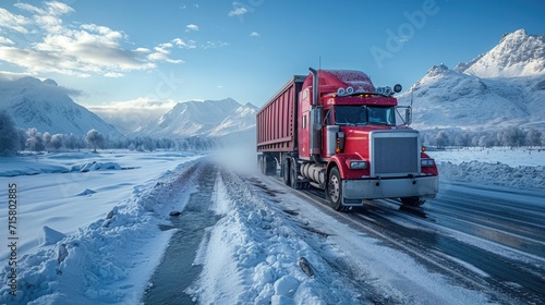  An Ice Road Trucker Navigating a Large Rig Over a Frozen Lake, Illustrating the Perils of Winter Driving in Remote Areas