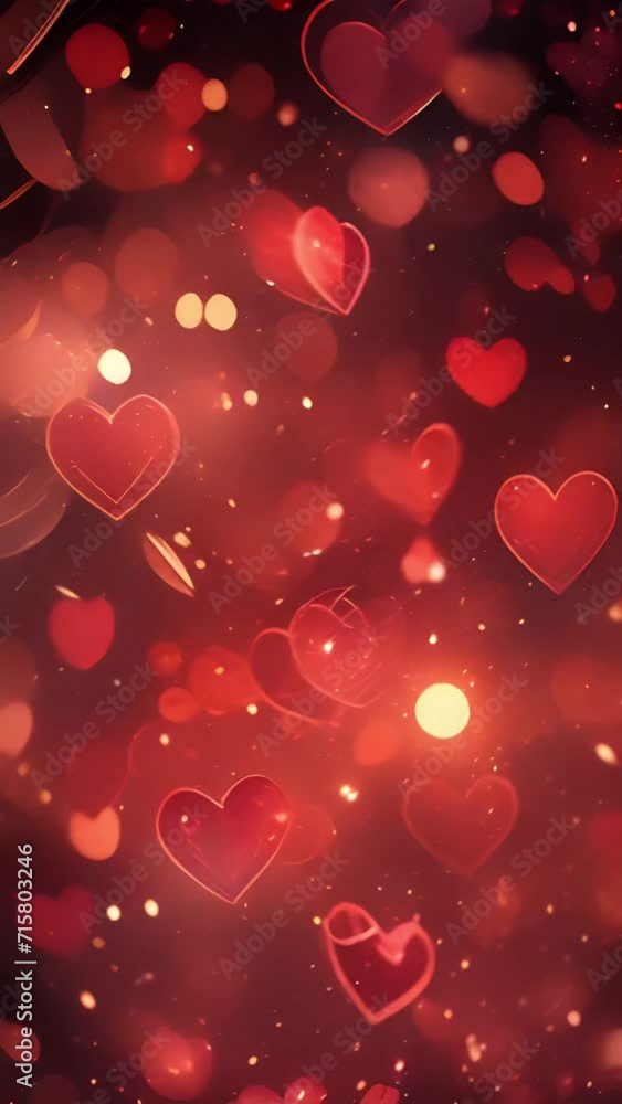 Glowing hearts on a red, magical background. valentine's day concept Glowing hearts on a red, magical background. valentine's day concept