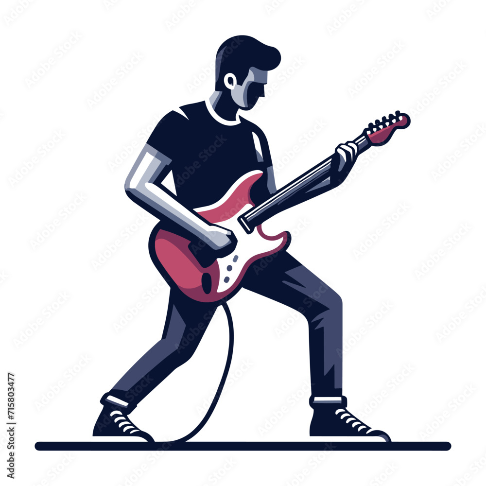 Musician playing electric guitar, rockstar guitarist design vector illustration, guitar-playing isolated on white background