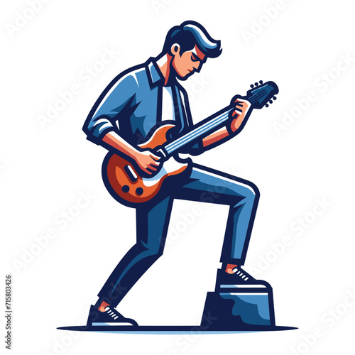Musician playing electric guitar, rockstar guitarist design vector illustration, guitar-playing isolated on white background