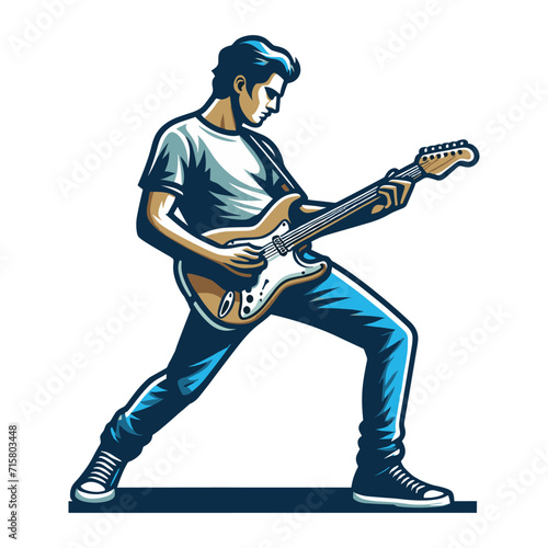 Musician playing electric guitar, rockstar guitarist design vector illustration, guitar-playing isolated on white background