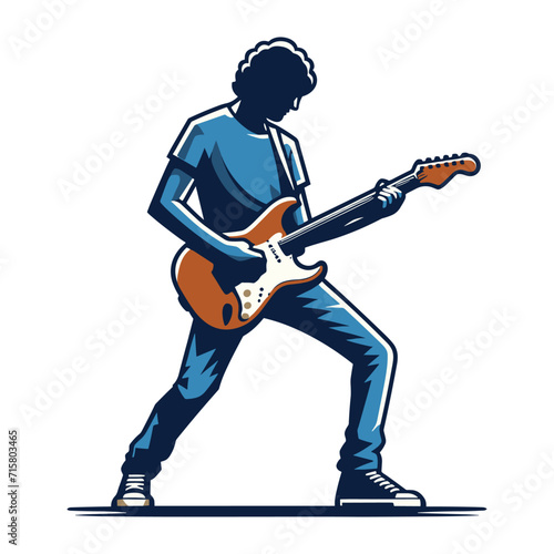 Musician playing electric guitar, rockstar guitarist design vector illustration, guitar-playing isolated on white background