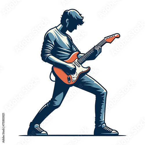 Musician playing electric guitar, rockstar guitarist design vector illustration, guitar-playing isolated on white background