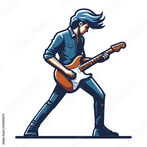 Musician playing electric guitar, rockstar guitarist design vector illustration, guitar-playing isolated on white background