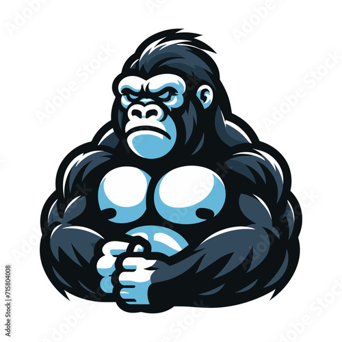 muscle gorilla ape monkey mascot design logo vector illustration isolated on white background