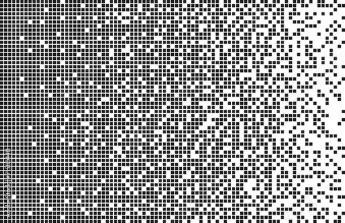 Abstract mosaic background. Horizontal pixel gradient. Pixel art backdrop with a place for your text. Monochrome.