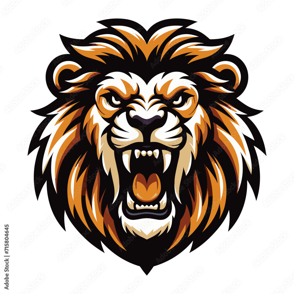 custom made wallpaper toronto digitalLion Head Roaring Logo mascot vector illustration, emblem design isolated on white background