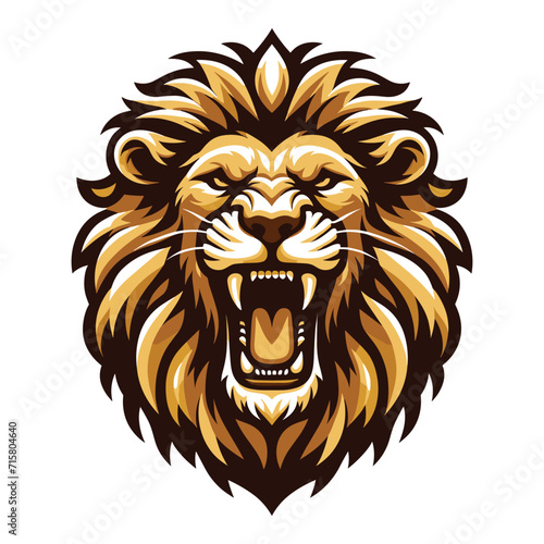 Lion Head Roaring Logo mascot vector illustration, emblem design isolated on white background