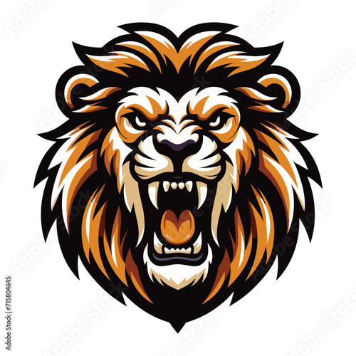 Lion Head Roaring Logo mascot vector illustration  emblem design isolated on white background