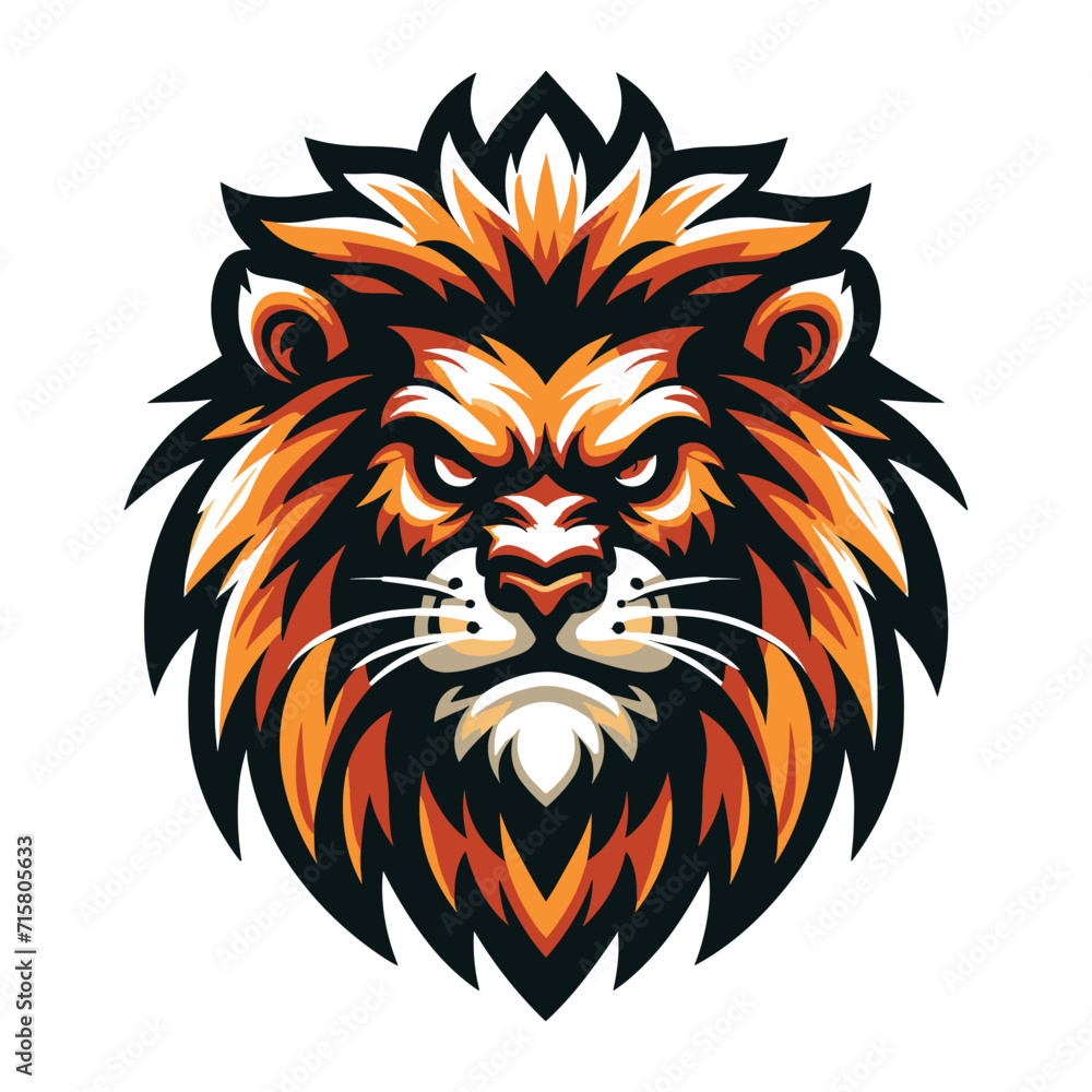 Lion Head Logo mascot vector illustration, emblem design isolated on white background