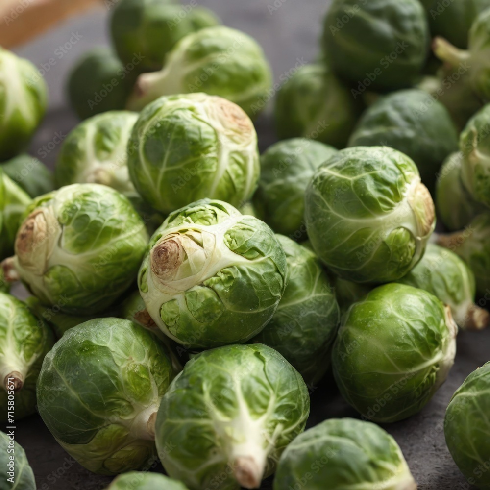 Brussels sprouts on dark surface.
Brussels sprouts on dark surface.